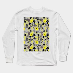 Minimal soft style floral and stripes yellow black gray Long Sleeve T-Shirt